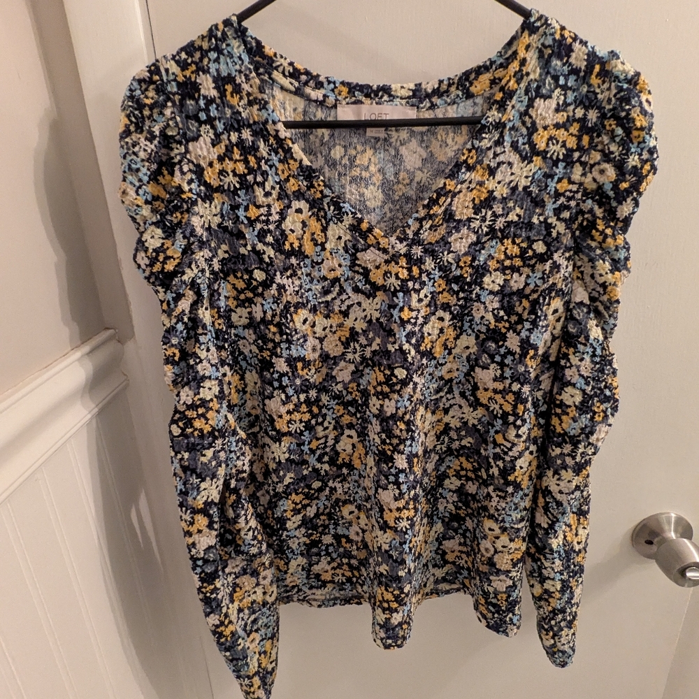 Cato Floral Ruffled 3/4 Sleeve Blouse Blue and Black